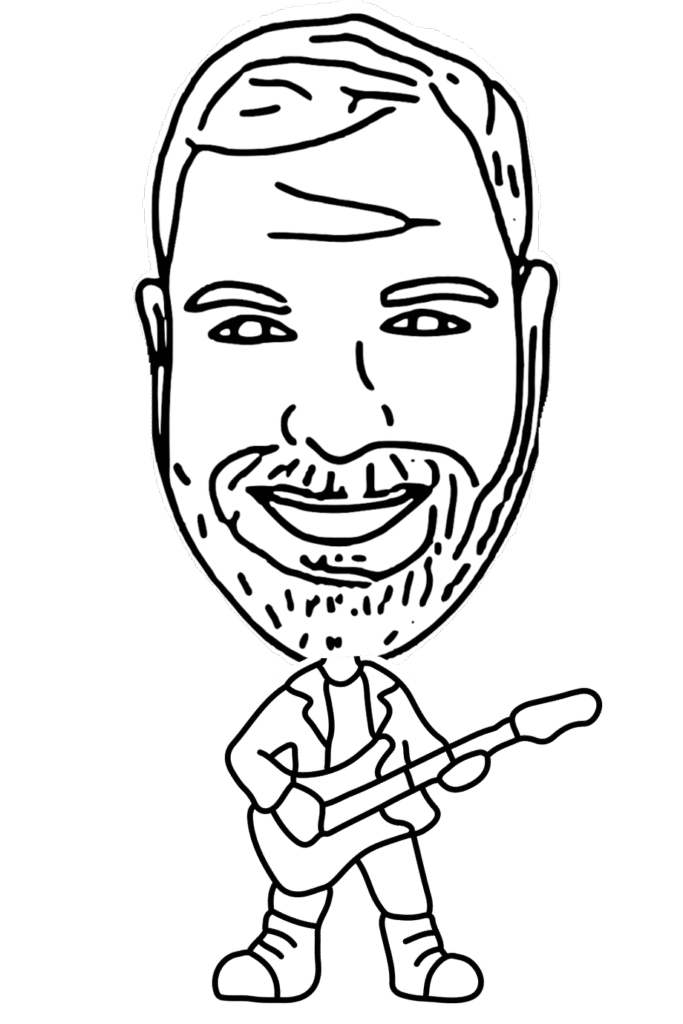 AI Sketchbot Caricature man holding guitar