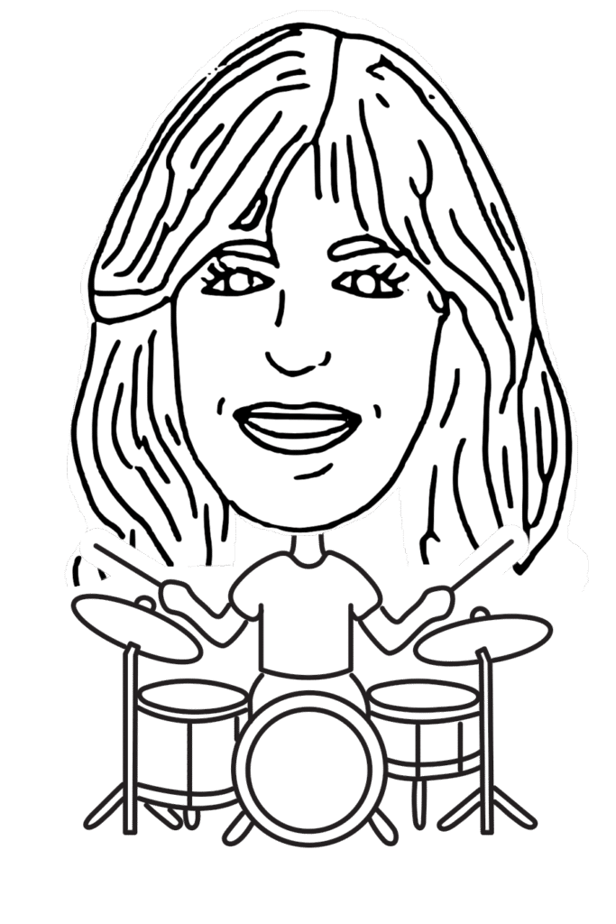 AI Sketchbot caricature lady playing drums