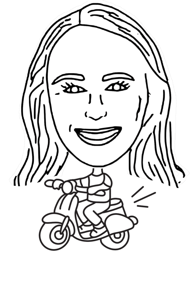 AI sketch bot caricature lady riding motorbike