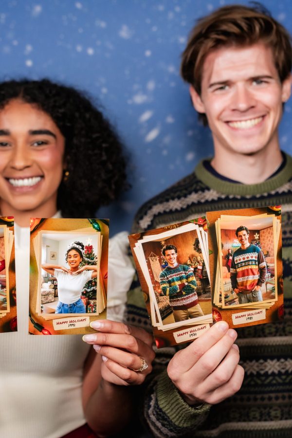 Guests holding christmas photos